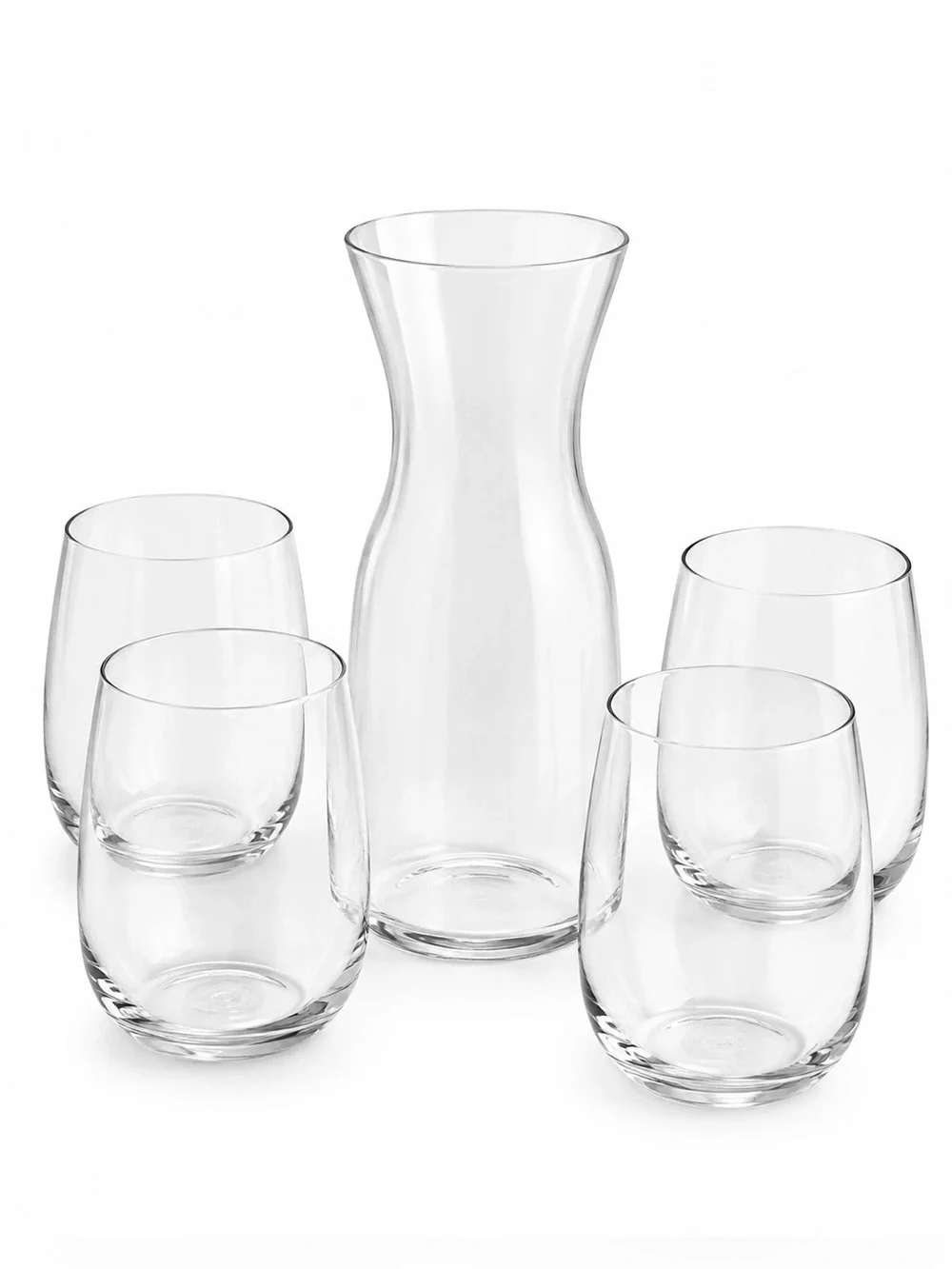 Krosno 5 Piece Glass Carafe Set | Decanter + 4 Stemless Wine Glasses